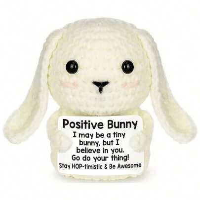 Mini Inspirational Crocheted Rabbit - Handmade Inspirational Gift, Suitable For Gifting To Women, Men, Friends, Coworkers, Family, Can Be Used As Birthday, Christmas, Easter Basket Filler Or Exchange Gift