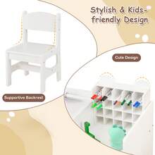 Kids Art Table & Chair Set W/Detachable Paper Roll Holder & Cubby Cabinet Drawer White - White - View 7
