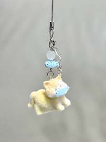 1pc "Fat Orange Kitty Loves Fish" Plush Cat Phone Charm, DIY Creative Gift, Camera/Bag Cute Pendant, Suitable For Women's Daily Use