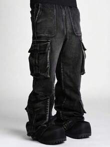 A Fashionable Men's Streetwear Denim Jeans - Dark Grey - View 3
