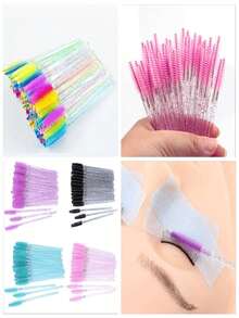 250/50pcs1disposable Crystal Sparkling Eyelash Brushes, Double-Sided Shadow Brushes, Eyelash Extension Brushes, Eyebrow Makeup Brushes, - Multicolor - View 3