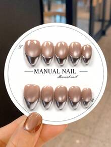 JUTI 10 Móng Tay Giả Ngắn Hình Hạnh Nhân 100% Thủ Công Vẽ Tay | Màu Hồng Nude, Hồng Hoa Hồng, Mắt Mèo, Bạc Kim Loại, Viền Chuyển Màu, Thời Trang, Cá Tính, Sang Trọng, Dễ Thương | Có thể tái sử dụng hàng ngày & dự tiệc - Nhiều màu - Xem 8