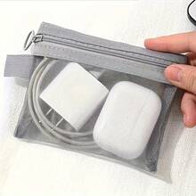 1pc Mesh Digital Storage Bag - Portable Organizer Bag For Cosmetics, Cables, Earphones, Power Bank And Phones - Durable Nylon Material, Zipper Closure, Multi-Compartment Design, Convenient For Travel Accessories And Phone Storage | Mesh Design | Zipper Closure - Multicolor - View 2