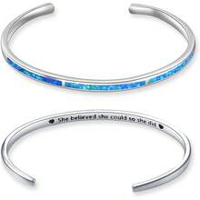 Pulsera de brazo de ópalo de fuego, pulseras ajustables de plata esterlina, regalos de joyería - Brazalete de ópalo azul grabado 'Te quiero - Ver 12
