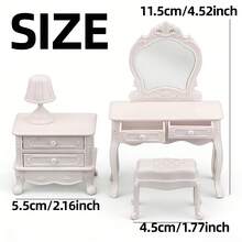 娃娃屋梳妆台套装：迷你家具卧室场景配件，梳妆台，床头柜，梳妆桌 - 彩色 - 查看 6
