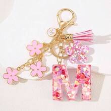 Llavero de Moda Letra Inicial, Llavero con Inicial de Resina, Dije para Bolso Mochilas, Regalo Personalizado para Mujer - Rosa + M - Ver 3