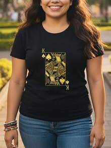 Casino T-Shirt Poker Card Game Luck Knight King Of Spades Copy.Jpg Women's T-Shirt Graphic Tees Crop Tops Sets Tops T-Shirt - 黑色 - 查看 1