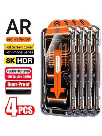 4 piezas Protector de pantalla de vidrio templado de cobertura completa compatible con iPhone 17/16/15/14/13/12/11/17 Pro Max/16 Pro Max/17 Pro/15 Pro/Plus/Mini/X/XR/XS Max/Air/7/8/SE2/SE3, vidrio templado ultra HD, dureza 9H+, anti-arañazos, anti-huellas, compatible con fundas