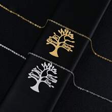 Personalized Family Tree Necklace (1-6 Names) - Stainless Steel Material, Elegant Minimalist Design, Perfect Gift For Mom, Grandma, Sisters - Personalized Gift, Anniversary Gift, Christmas Gift, Gold, Fashionable, Colorful, Retro, Unisex, Minimalist, Casual, Customized, Unique, Ideal Gift For Him, New Year Charm - Multicolor - View 7