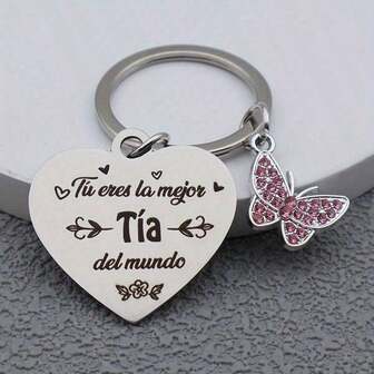 1 Stück modischer Schlüsselanhänger aus Edelstahl in Herzform mit Schmetterling-Anhänger, perfektes Geschenk für Schwiegersohn und Nichte, um der Tante zu schenken, geeignet für Geburtstage und Weihnachten