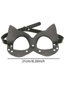 1个黑色PU皮革性感猫女面具，成人用品，女性角色扮演性感猫女眼罩，成人情趣道具，适用于万圣节情侣游戏派对、角色扮演、性感内衣配件