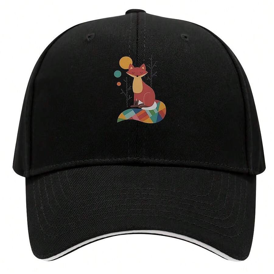Cute Fox Illustration Rainbow Fox T-Shirt By Andy Westface - Cute Art, Forest Creature Gift, Graphic Tee_out_Mockup NBA All-Season 100% Cotton Single-Sided Printed Baseball Cap _1 - Color 2873 - View 1
