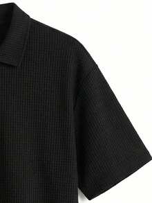 男士时尚拉链半开襟短袖Polo衫，夏季 - 黑色 - 查看 4