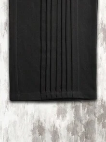 男士黑色阔腿裤，褶裥设计，街头风长裤 - 黑色 - 查看 8
