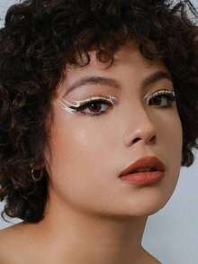 1pc 3D Silver Face Eyeliner Temporary Tattoo Sticker - Bạc - Xem 4