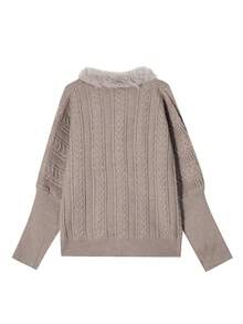 French Retro Bat Wing V-Neck Knitted Sweater For Women, Loose Fit, High-Quality Cozy Vibe, Autumn/Winter - Khaki - View 4