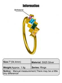 S925纯银定制方形诞生石戒指（1-6颗宝石）——送给爱人、朋友或家人的独特礼物。适合生日、周年纪念日、情人节、圣诞节或任何值得纪念的场合。这些戒指采用优质S925纯银打造，设计时尚，并可定制1至6颗方形宝石。