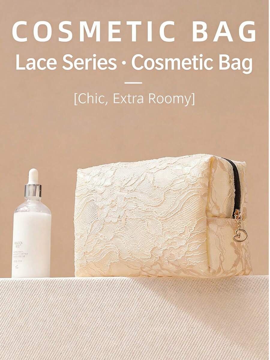 Large Capacity, Waterproof, Portable, Multi-Function Travel Organizer Bag With Lace Mesh Octagon Design , Makeup Room Decor,Makeup Bag,Travel Essential