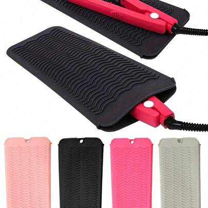 1 Set Silicone Heat Resistant Mat, Hair Straightener Storage Bag Combo, Makeup Organizer Bag, Suitable For Flat Iron, Curling Iron, Salon Tools, Travel Makeup Pouch Accessories