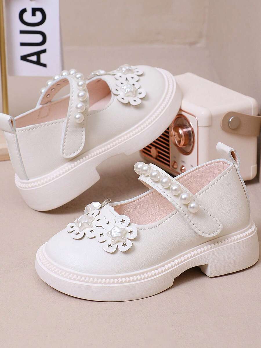 2026新款平底鞋，1双可爱时尚女童真皮鞋，防滑耐磨透气休闲鞋，轻便柔软幼儿学步鞋，公主风学院风鞋 - 米色 - 查看 1