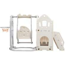 Children's Slide Set With Swing, 5 In 1 Children's Slide, Slide, Climbing Frame, Storage Space, Swing, Basketball Hoop, Swing Slide For Indoor Use - Grey - View 9