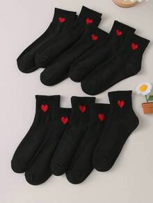 5 Pairs Of Soft And Comfortable Socks With Black Body Embellished With Heart-Shaped Patterns, Hand And Machine Washable, Perfect For All Day Wear On Home Slippers, Canvas Shoes, And Sneakers - 黑色 - 查看 1