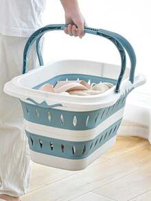 Foldable Dirty Clothes Basket, Household Laundry Storage Basket, Bathroom Dirty Clothes Basket, Plastic Blue Laundry Basket - Multicolor - View 3