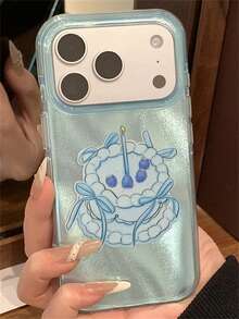 1pc Luxury Cute Strawberry Bow Cake Shiny Blue Phone Case, Compatible With IPhone 17 Pro Max, 17 Pro, 17, 16 Pro Max, 16 Pro, 16, 15 Pro Max, 15 Pro, 14 Pro Max, 14 Pro, 13, 12 Pro Max, 11, 16, 15, 14 Plus, Fashionable Glitter Soft Back Cover, Gift For Girls - Blue - View 4