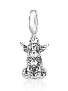 1pc Vivid Animal Series Pendant Necklace Charm, Featuring Highland Cow, Lion, Owl Beaded Decor, Creative Versatile DIY Bracelet Necklace Small Gift - Silver - View 13