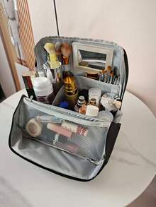 Upright Cosmetic Bag, Large Capacity Multi-Functional Portable Travel Business Toiletry Bag, Spacious Stationery Storage Bag, Multi-Compartment Design + Durable Fabric + Mesh Pockets, Portable Skincare Products Storage, Gift For Women, Christmas Gift, Great Gift For Her - Multicolor - View 6