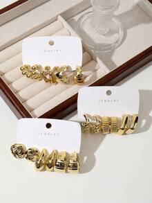 1 Cặp - 9 Cặp Khuyên Tai Kiểu C/Sọc/Không Đồng Dạng Mới Đang Được Phụ Kiện Làm Từ Chất Liệu Nhựa Nhẹ Cao Cấp, Thích Hợp Để Đeo Trong Ngày Valentine Hẹn Hò. - Vàng - Xem 2