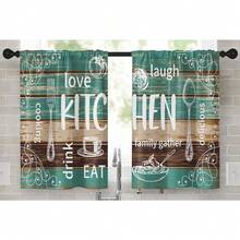 1pc/2pcs Farmhouse Rustic Kitchen Window Curtains Valance, Wooden Vintage Window Valance Curtain With Grey/Teal/Black Kitchen Design Curtains, Polyester Small Cafe Drapes For Festival Holiday Anniversary Gifts Housewarming Gifts, Window Treatment Short Curtain For Living Room Bedroom Bathroom Farmhouse Kitchen Decor, Rod Pocket, Machine Washable - Nhà bếp cổ điển màu xanh ngọc - Xem 7