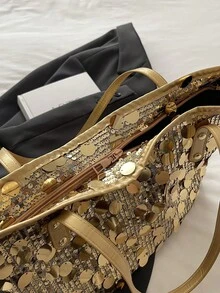2025 New Sequin Bucket Bag Women, Small Niche Shoulder Bag, Versatile Commuter Tote Bag With Large Capacity - Gold - View 7