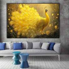 1pc 2D Flat Golden Peacock Wall Art, Modern Abstract Wood-Stretched Framed Painting, Home Decoration Artwork For Living Room, Bedroom, Office, Dining Room, Kitchen, Bedroom, Festival Gift, High Definition 2D Flat Print Picture On Canvas Home Decor - Màu tím - Xem 3