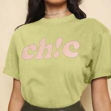 Camiseta Feminina Oversized Moda Gringa Blusa Estampa Ch!c Letras T Shirt Fofinha Tecido Premium Leve Verão Academia - Amarelo - Visão 12