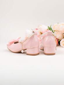 Scarpe da bambina per damigella d'onore, eleganti e dolci, con fiore, per banchetti di matrimonio, feste serali e vacanze, con tacco alto, adatte a ragazze di taglia grande, media e piccola, scarpe per bambini e neonati, classiche, comode e versatili, alla moda, rosa, con fiocco semplice, fibbia di perla, per tutte le stagioni, per vacanze, eleganti, con tacco spesso, scarpe da cerimonia, scarpe da spettacolo, scarpe da ballo, Mary Jane, scarpe da ballerina, scarpe da principessa - Rosa - Visualizzare 8