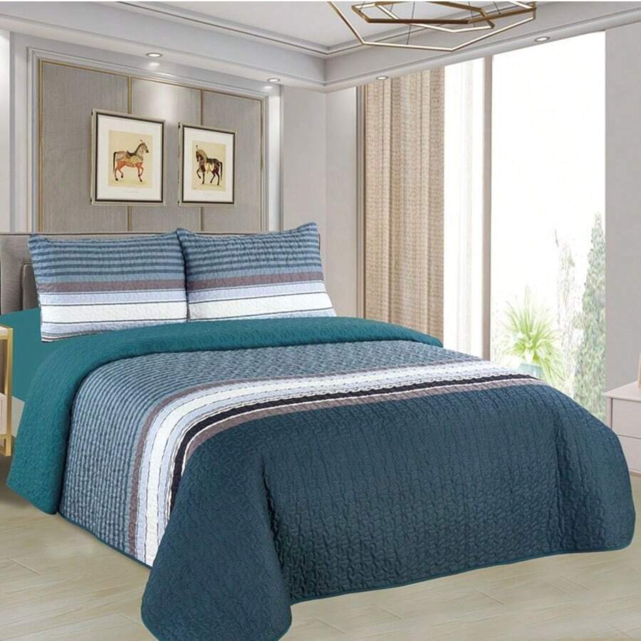 Casaisla Home Collection Juego de Edredón Reversible 4 Piezas con Sábana de Cajón y Fundas de Almohada (Matrimonial y King Size) Seleccione Tamaño y Diseño - Agua verde azul - Ver 1