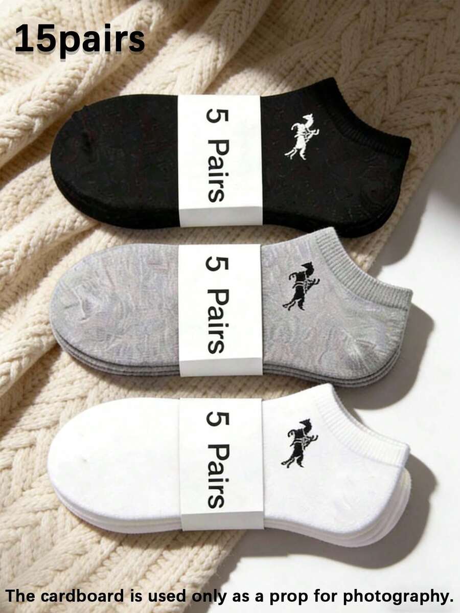 1/15 pares de meias de cano curto unissex com estampa de cavalo, macias e confortáveis, casuais e esportivas, adequadas para uso diário ou ao ar livre, para todas as estações. - Multicolorido - Ver 1