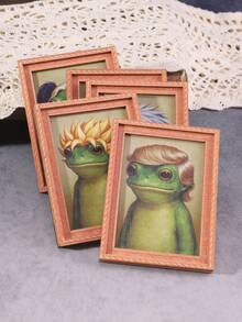 1pc Wooden Fridge Magnet, Funny Frog Pattern Fridge Decor Sticker - Craft Gift Suitable For Home Fridge And Mailbox Decoration! - Multicolor - View 8