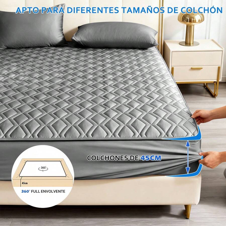 AMOROSA 1Pieza Cubre Colchón Ajustable Elástico(No Incluye Funda de Almohada)para Cama Matrimonial(135*190cm )/King(200*190cm ) Suave y Cómodo Protector de Colchón Sábana Matrimonial, Sábana King para Decoración de Hogar-Envío Local Rápido-Gris - Gris - Ver 1