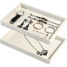 Coward 2Pcs/Set Joyero apilable de terciopelo bei bandeja en blanco soporte para cuentas pulseras collares pendientes para  o exhibicion en el hogar - Terciopelobeige - Ver 1
