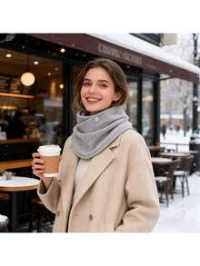 An Upgraded And Thickened Solid Color Snap Button Unisex Scarf - A Must-Have For Winter With A Non Elastic And Soft Design, Suitable For Cycling, Dinners, And Cold Weather. It Features A Fashionable Neck Cover And Exquisite Craftsmanship - An Ideal Holiday Gift - Random - View 3