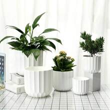 Stripe Planter Pot - Nordic Style Plant Pot For Outdoor Garden, Succulents, Water & Soil Plants, Multi-Size Flower Pot, Plastic, Modern Home Decor Vase - White - View 8