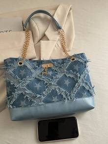 Fashionable Retro Large Capacity Crocodile Embossed Women Shoulder Tote Bag - Blue - View 3
