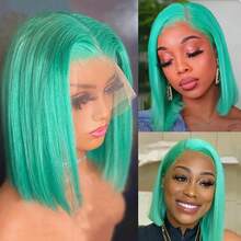 Premium Mint Green Bob Wig, Straight Lace Front Human Hair Wig, 150% Density, Short Bob Wig, Easy To Wear And Remove, Middle Part, 13x4 Super HD Transparent Lace Wig, Pre-Plucked, Natural Hairline - SGreen - View 4