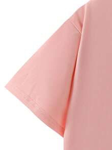 女童宽松圆领T恤一件，趣味“当公主好累”印花，面料柔软舒适 - 适合日常玩耍、休闲外出和春夏聚会 - 粉色 - 查看 5