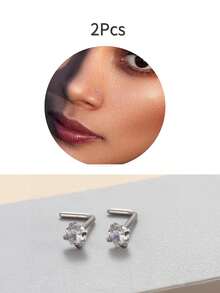 1/2/4件装 L 型鼻环，不锈钢鼻圈，小号银色/金色，低过敏性鼻部穿孔饰品，时尚水钻鼻钉，男女通用，适合休闲、派对和正式场合