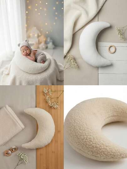 Newborn Photography Props, Soft Flannel Crescent Moon Cloud Star Posing Pillow, Comfortable Newborn Posing Pad, Plush Cute Baby Photography Props, Nursery Decor