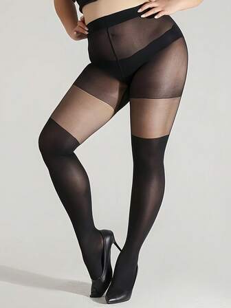 One-Piece Fashionable Plus-Size Women's High-Elasticity Soft Patchwork Pantyhose/Plus-Size Tights