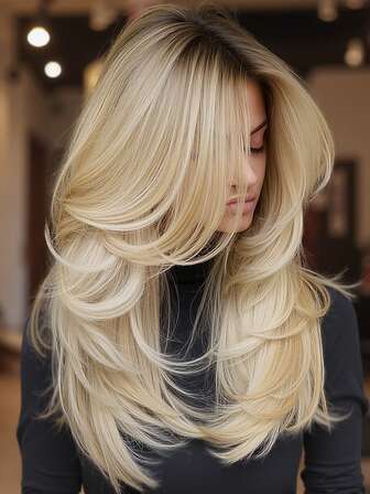 [Peinado elegante] Peluca recta con capas y degradado marrón, lista para usar, peluca sin pegamento de alta calidad, fibra resistente al calor, adecuada para uso diario de mujeres